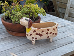 Happy Dog Planter and Flower Pot | Handmade Mexican Pottery from Atzompa, Mexico, Indoor or Outdoor Home or Yard Decor, Terracotta Pot