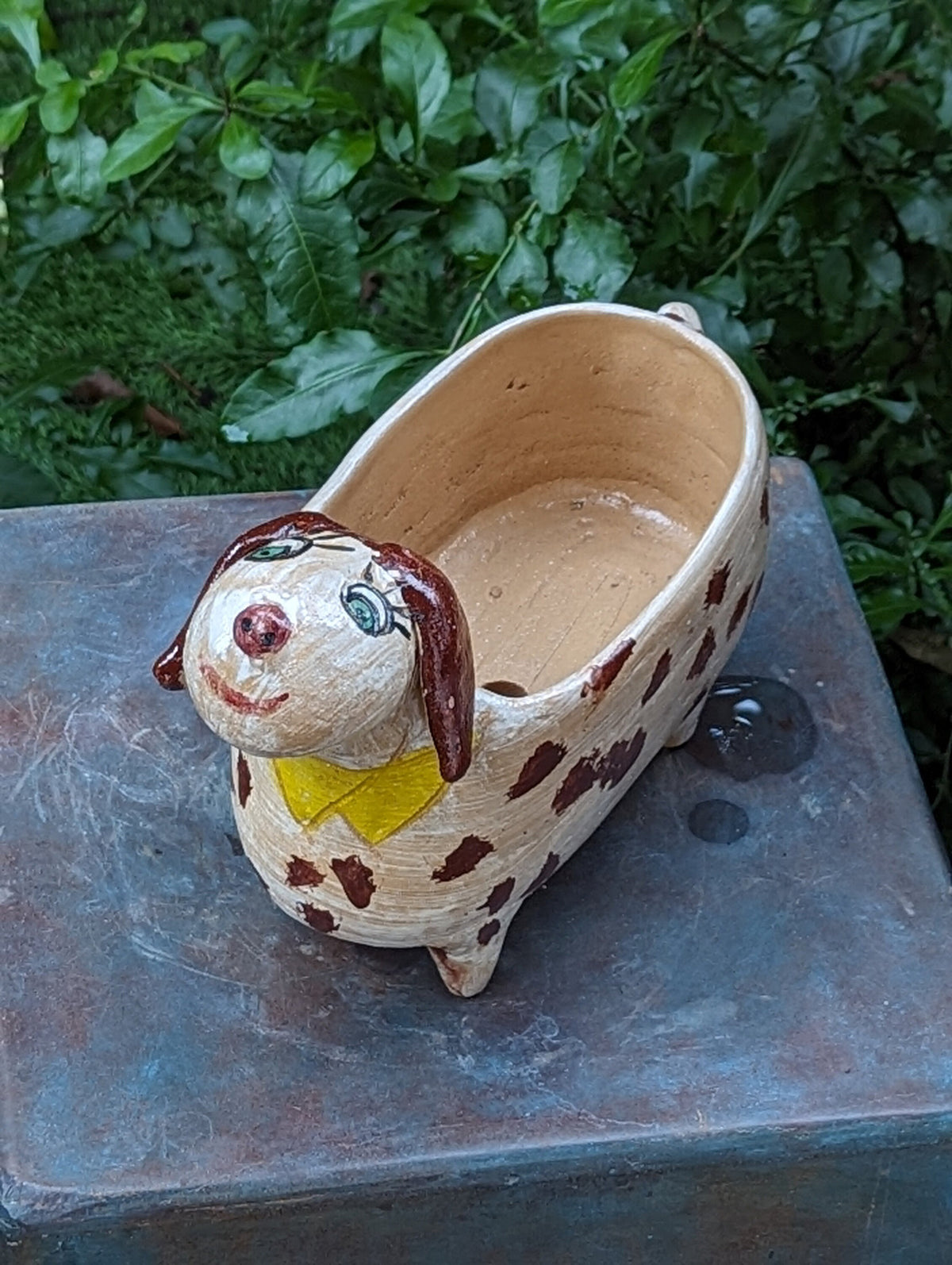 Happy Dog Planter and Flower Pot | Handmade Mexican Pottery from Atzompa, Mexico, Indoor or Outdoor Home or Yard Decor, Terracotta Pot
