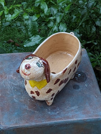 Happy Dog Planter and Flower Pot | Handmade Mexican Pottery from Atzompa, Mexico, Indoor or Outdoor Home or Yard Decor, Terracotta Pot