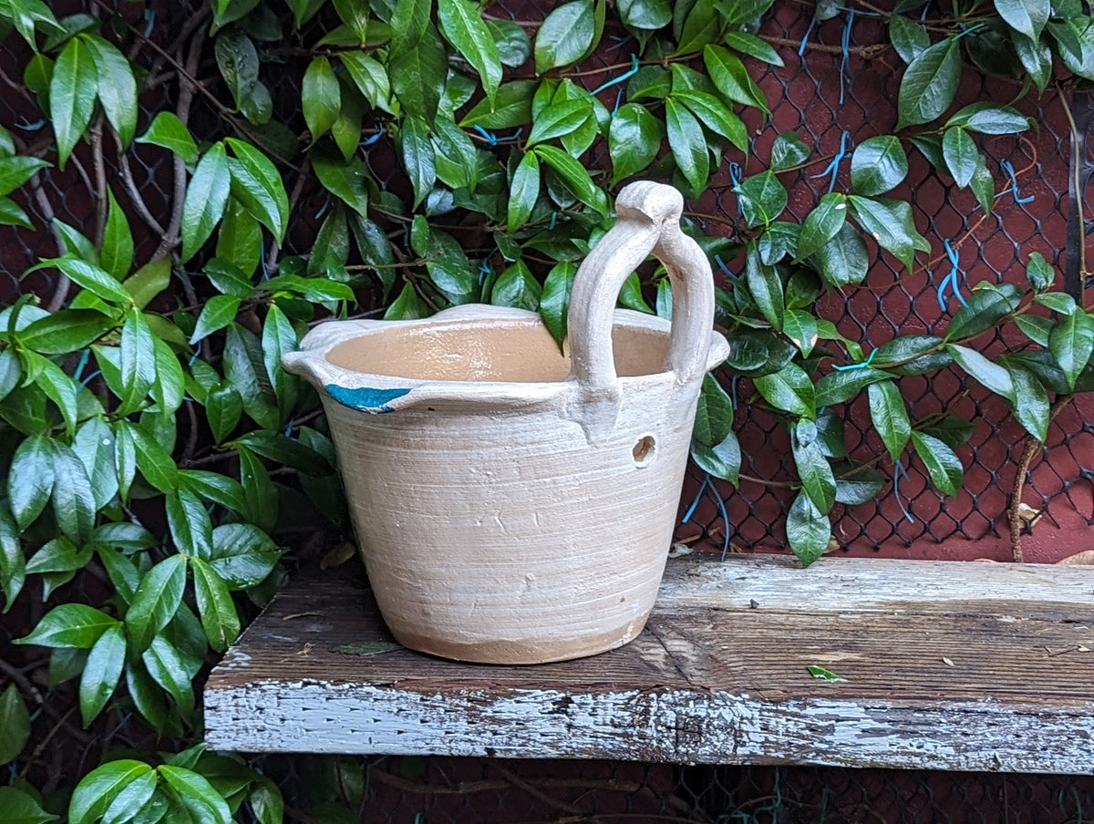 Floral Planter, Handle Flower Pot | Handmade Mexican Pottery from Atzompa, Mexico, Indoor or Outdoor Home or Yard Decor, Ceramic Plant Pot