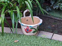 Floral Planter, Handle Flower Pot | Handmade Mexican Pottery from Atzompa, Mexico, Indoor or Outdoor Home or Yard Decor, Ceramic Plant Pot