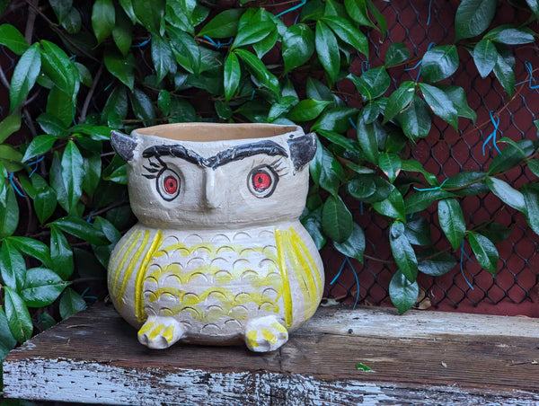 Ceramic Owl Planter & Flower Pot | Handmade Mexican Pottery from Atzompa, Mexico is Indoor or Outdoor Home or Yard Decor, Adorable Plant Pot