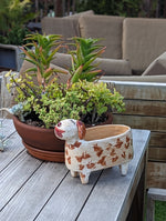 Happy Dog Planter & Flower Pot | Handmade Mexican Pottery from Atzompa, Mexico for Indoor Home Decor or Outdoor Yard Decor, Terracotta Pot