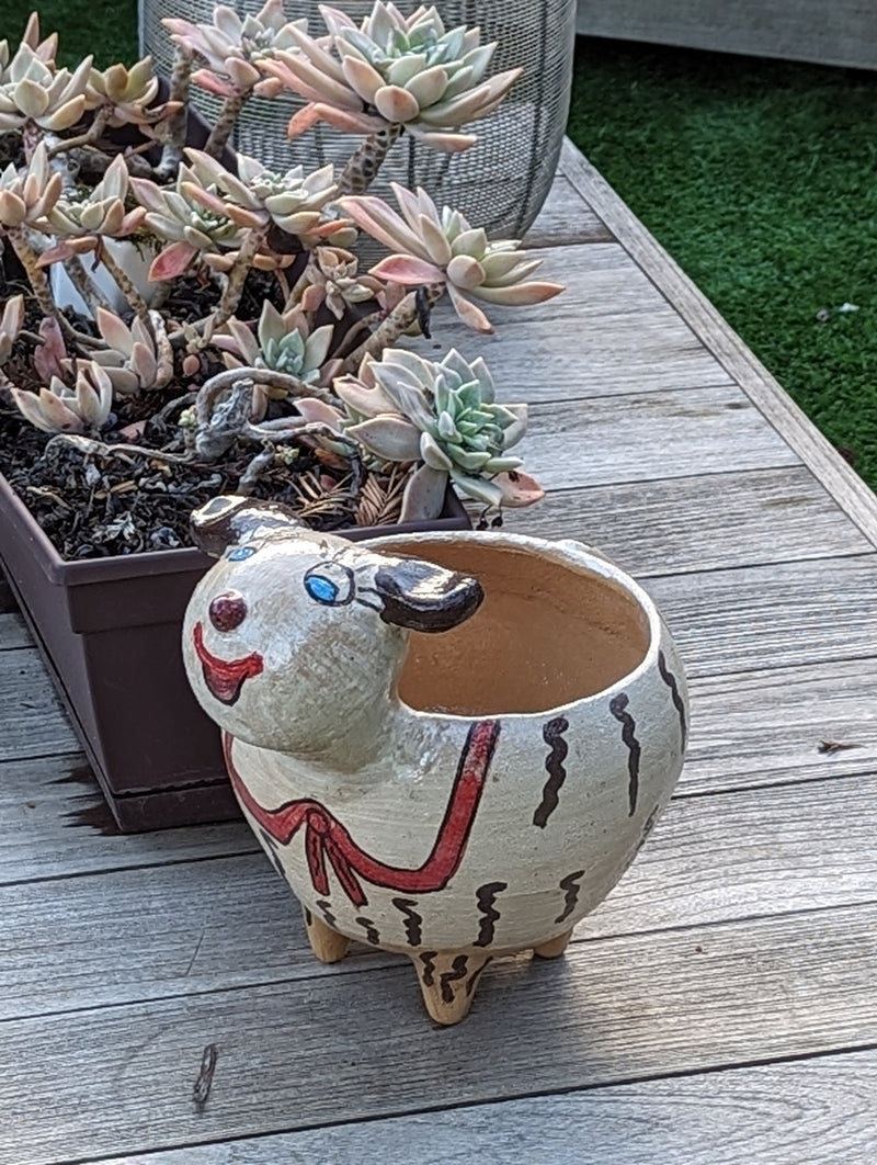 Ceramic Sheep Planter & Flower Pot | Handmade Mexican Pottery from Atzompa, Mexico is Indoor Home Decor, Outdoor Yard Decor, Terracotta Pot