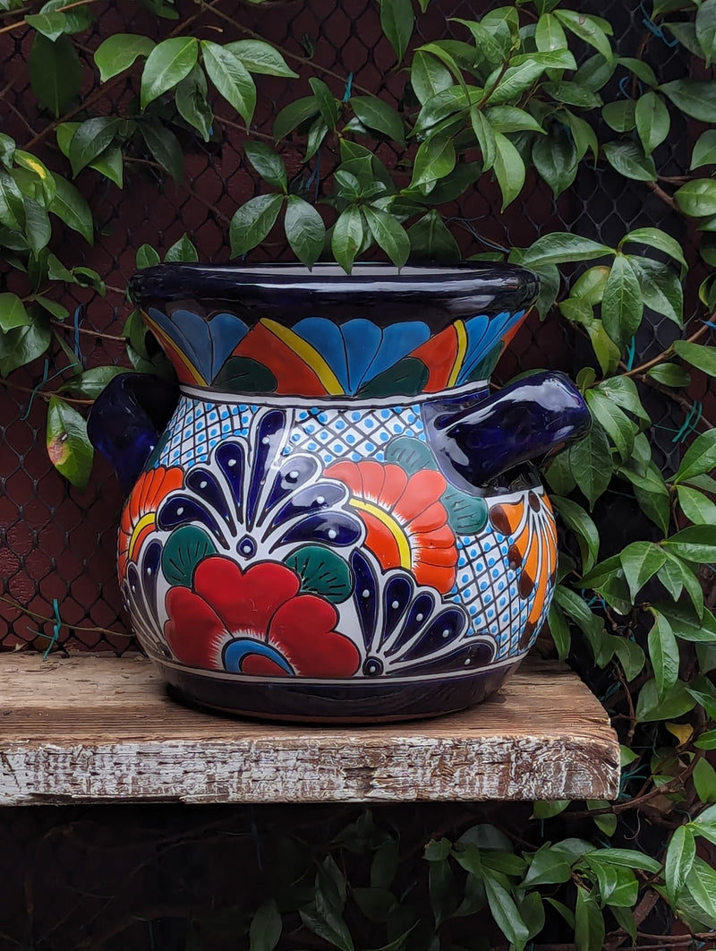 10.5" Round Planters | Ceramic Flower Pot is Handmade Talavera Pottery for Outdoor Garden Decor, Indoor Home Decor or Housewarming Gift