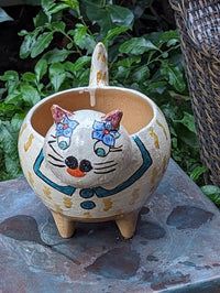 Fat Cat Planter, Ceramic Flower Pot, Handmade Mexican Pottery from Atzompa, Mexico, Home Decor, Indoor or Outdoor Decor, Charming Plant Pot