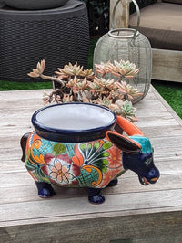 Talavera Donkey Planter is Hand Painted Ceramic Mexican Pottery | Colorful Planter Pot for Yard Art & Outdoor Garden Decor, Burro Flower Pot