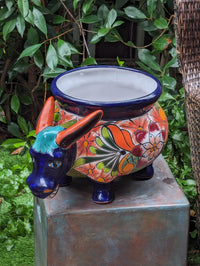 Talavera Donkey Planter is Hand Painted Ceramic Mexican Pottery | Colorful Planter Pot for Yard Art & Outdoor Garden Decor, Burro Flower Pot