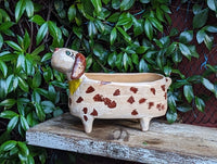 Happy Dog Planter and Flower Pot | Handmade Mexican Pottery from Atzompa, Mexico, Indoor or Outdoor Home or Yard Decor, Terracotta Pot