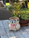 Red Bow Tie Owl Planter & Flower Pot | Handmade Mexican Pottery from Atzompa, Mexico, Indoor Home Decor or Outdoor Yard Decor, Ceramic Pot