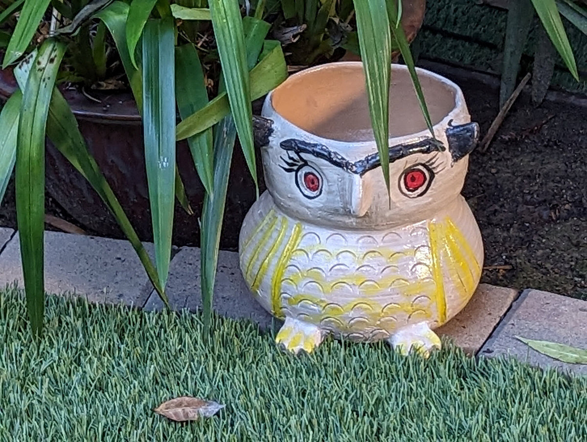 Ceramic Owl Planter & Flower Pot | Handmade Mexican Pottery from Atzompa, Mexico is Indoor or Outdoor Home or Yard Decor, Adorable Plant Pot