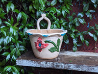 Floral Planter, Handle Flower Pot | Handmade Mexican Pottery from Atzompa, Mexico, Indoor or Outdoor Home or Yard Decor, Ceramic Plant Pot
