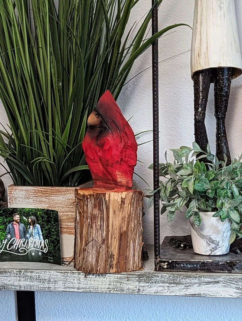 Handmade Northern Cardinal | Home Decor or Yard Art Made in the USA by Wood Chainsaw Artist in Texas