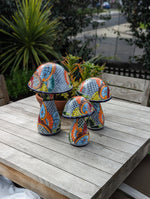 Mushroom Garden Decor & Yard Art, Ceramic Talavera Pottery, Unique Home Decor, 3 Toadstools Handmade in Mexico