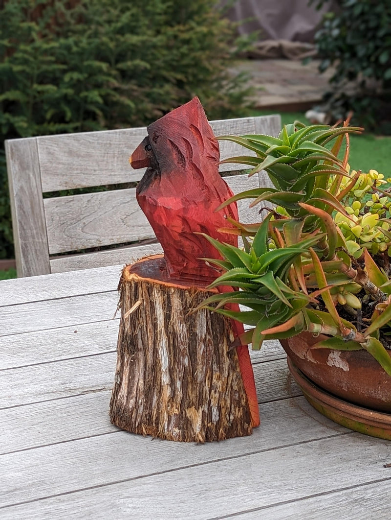 Handmade Northern Cardinal | Home Decor or Yard Art Made in the USA by Wood Chainsaw Artist in Texas