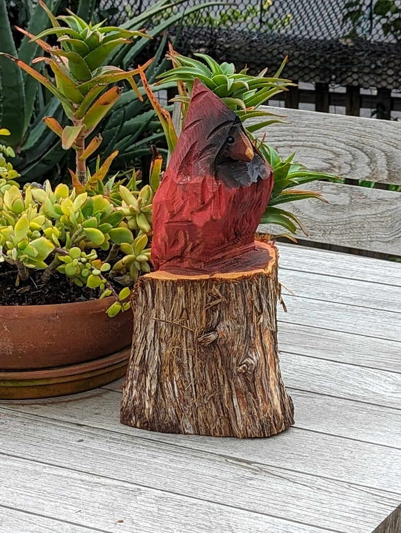 Handmade Northern Cardinal | Home Decor or Yard Art Made in the USA by Wood Chainsaw Artist in Texas