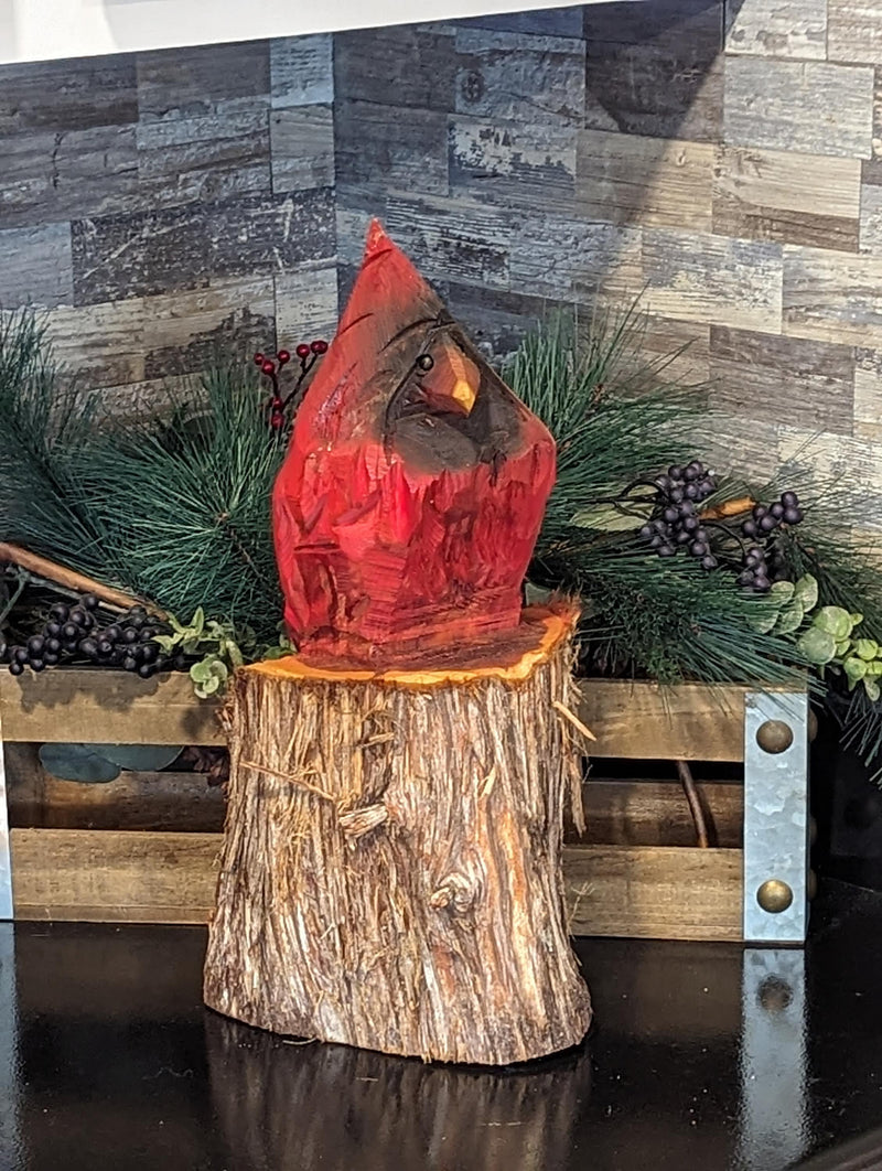 Handmade Northern Cardinal | Home Decor or Yard Art Made in the USA by Wood Chainsaw Artist in Texas