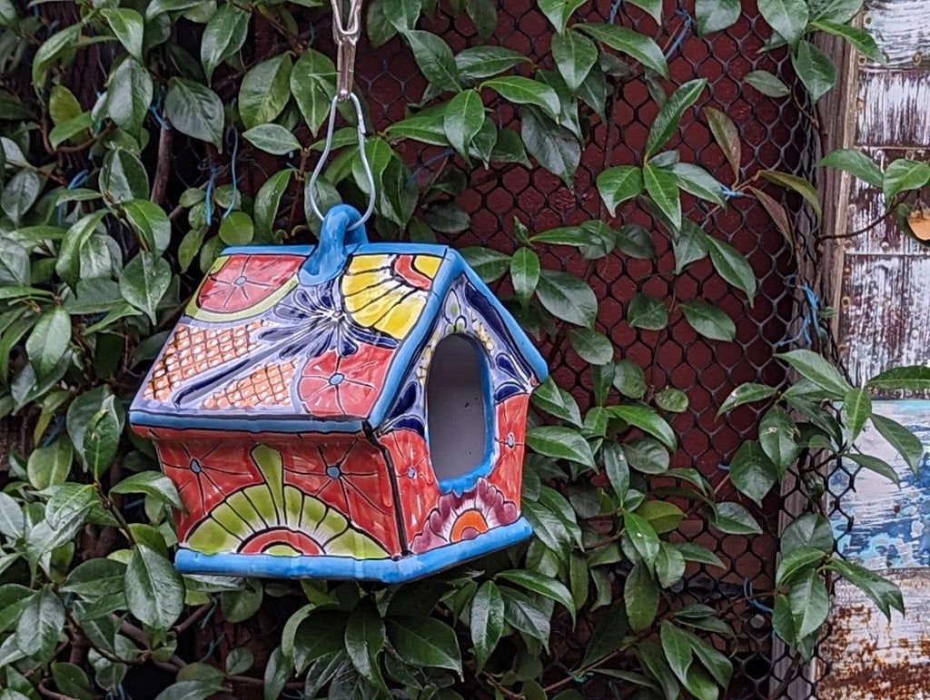 Ceramic Bird Feeder Talavera Pottery, Decorative Outdoor Hanging Feeder Station, Handmade Mexican Pottery to Attract Wild Birds