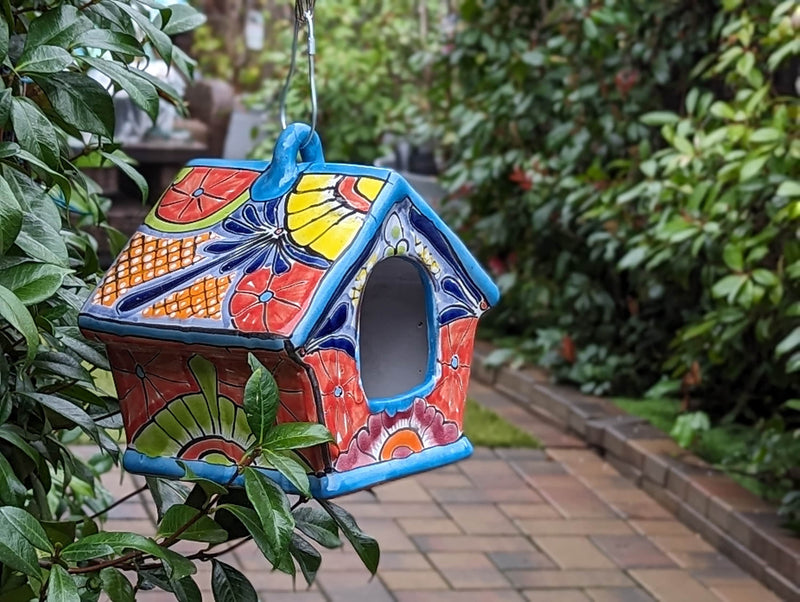 Ceramic Bird Feeder Talavera Pottery, Decorative Outdoor Hanging Feeder Station, Handmade Mexican Pottery to Attract Wild Birds