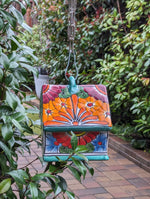 Ceramic Bird Feeder Talavera Pottery, Decorative Outdoor Hanging Feeder Station, Handmade Mexican Pottery to Attract Wild Birds