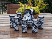 Talavera Ceramic Pitcher & Six Glasses, Handmade Mexican Pottery, Ceramic Water Pitcher Set for the Kitchen or Dining Room or Outdoor Picnic