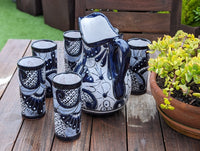 Talavera Ceramic Pitcher & Six Glasses, Handmade Mexican Pottery, Ceramic Water Pitcher Set for the Kitchen or Dining Room or Outdoor Picnic
