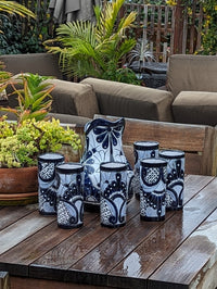 Talavera Ceramic Pitcher & Six Glasses, Handmade Mexican Pottery, Ceramic Water Pitcher Set for the Kitchen or Dining Room or Outdoor Picnic