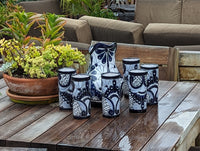 Talavera Ceramic Pitcher & Six Glasses, Handmade Mexican Pottery, Ceramic Water Pitcher Set for the Kitchen or Dining Room or Outdoor Picnic