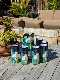 Talavera Ceramic Pitcher & Six Glasses, Handmade Mexican Pottery, Ceramic Water Pitcher Set for the Kitchen or Dining Room or Outdoor Picnic