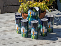 Talavera Ceramic Pitcher & Six Glasses, Handmade Mexican Pottery, Ceramic Water Pitcher Set for the Kitchen or Dining Room or Outdoor Picnic