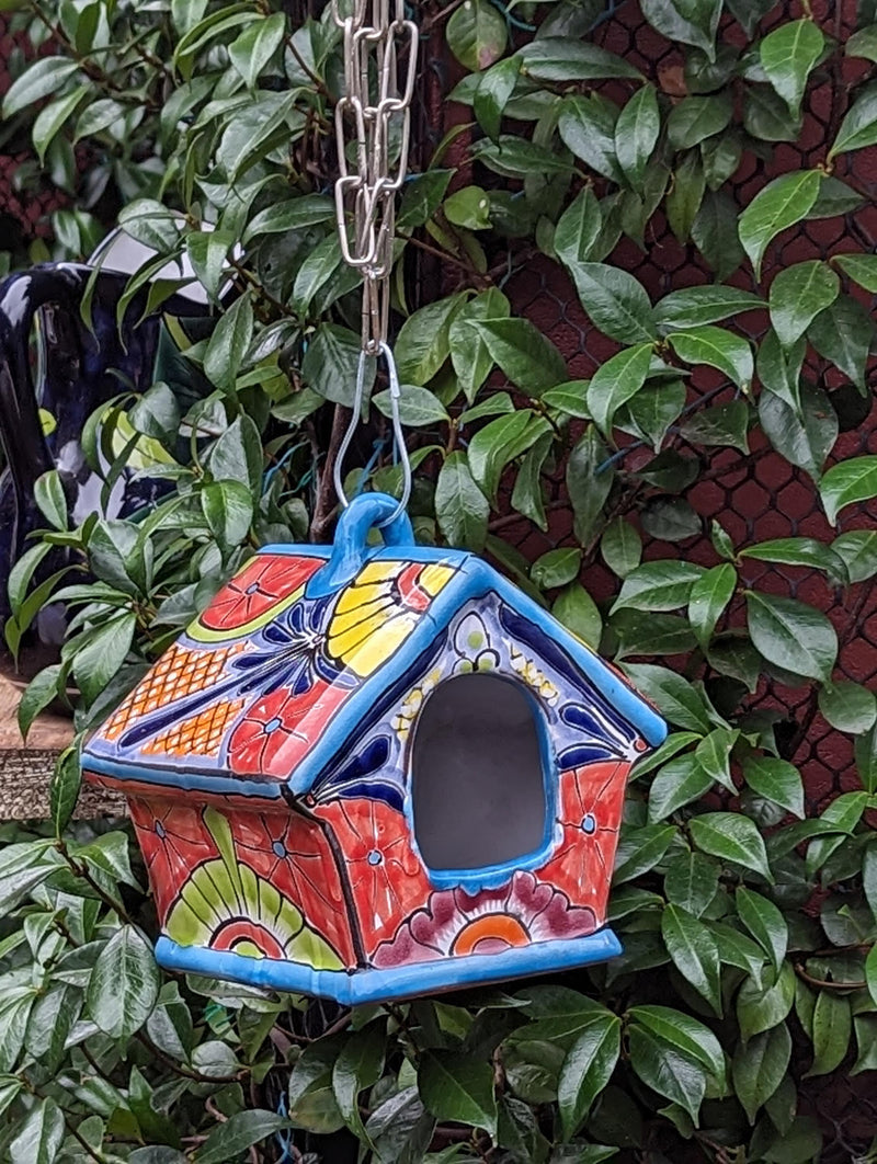 Ceramic Bird Feeder Talavera Pottery, Decorative Outdoor Hanging Feeder Station, Handmade Mexican Pottery to Attract Wild Birds