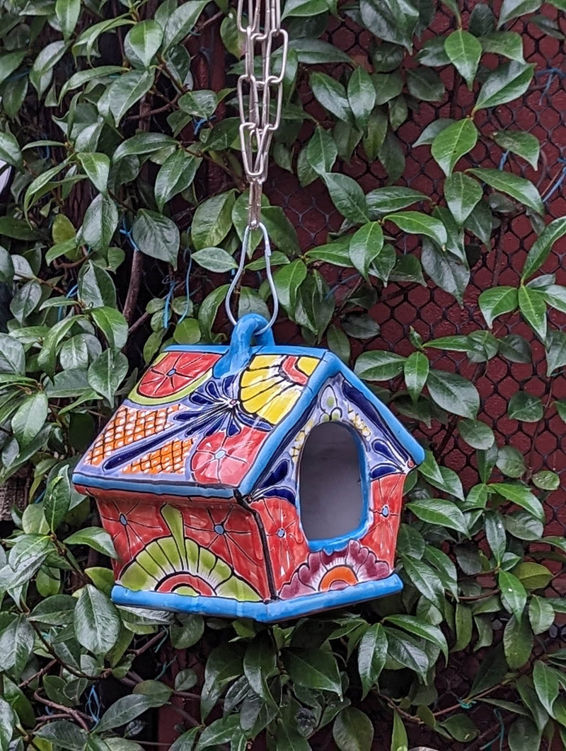 Ceramic Bird Feeder Talavera Pottery, Decorative Outdoor Hanging Feeder Station, Handmade Mexican Pottery to Attract Wild Birds