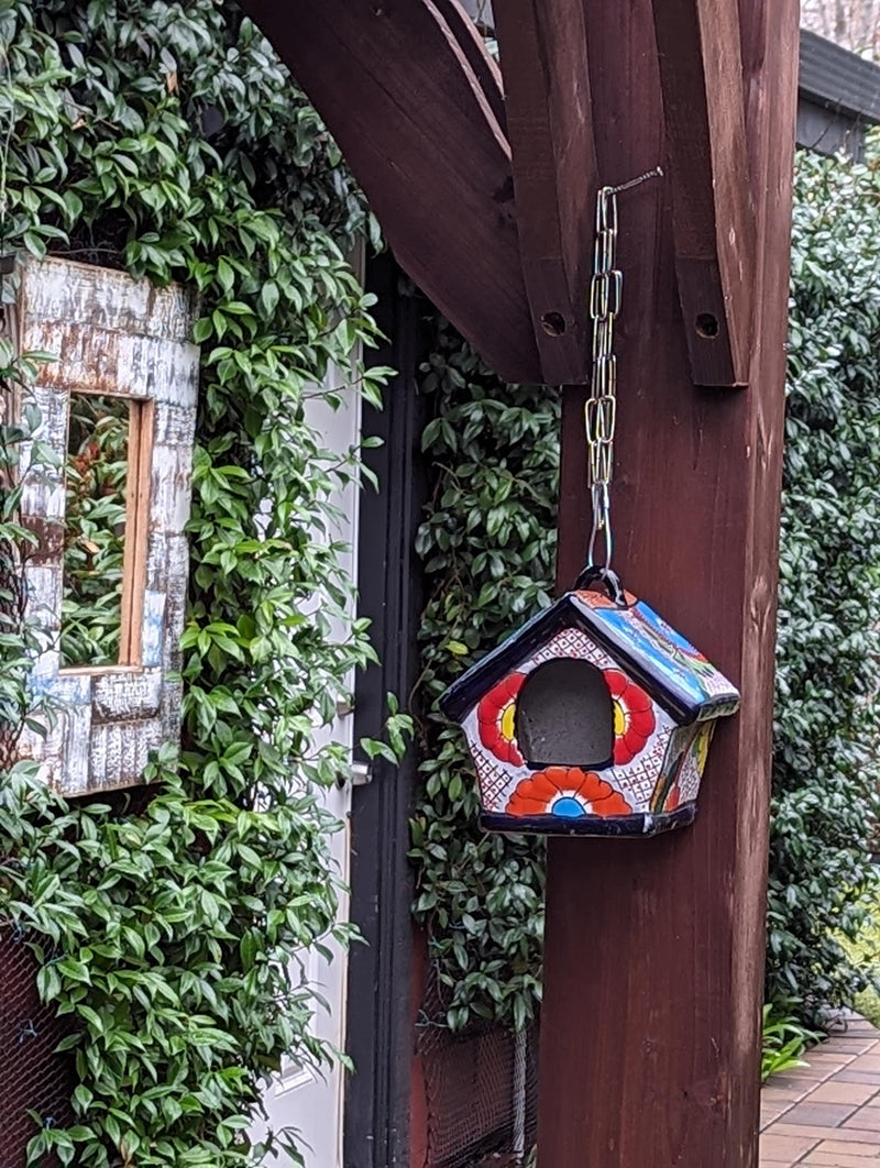Ceramic Bird Feeder Talavera Pottery, Decorative Outdoor Hanging Feeder Station, Handmade Mexican Pottery to Attract Wild Birds