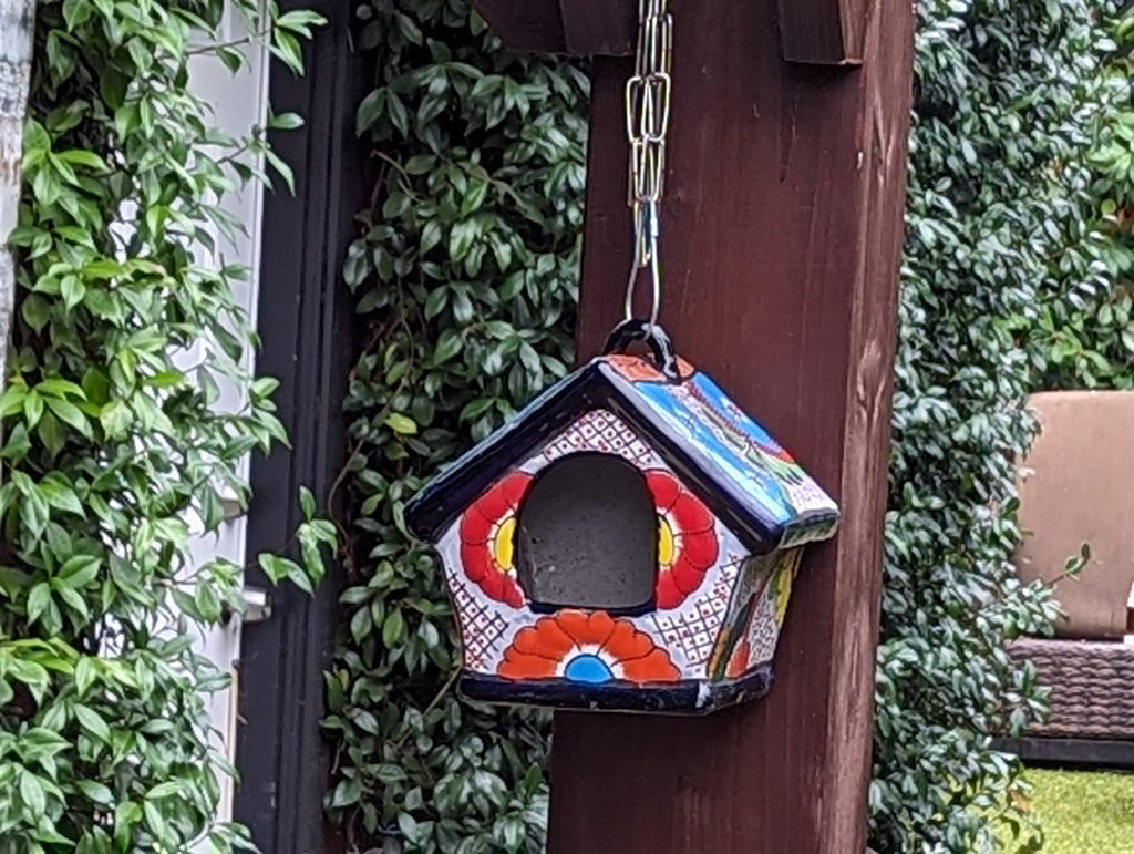 Ceramic Bird Feeder Talavera Pottery, Decorative Outdoor Hanging Feeder Station, Handmade Mexican Pottery to Attract Wild Birds