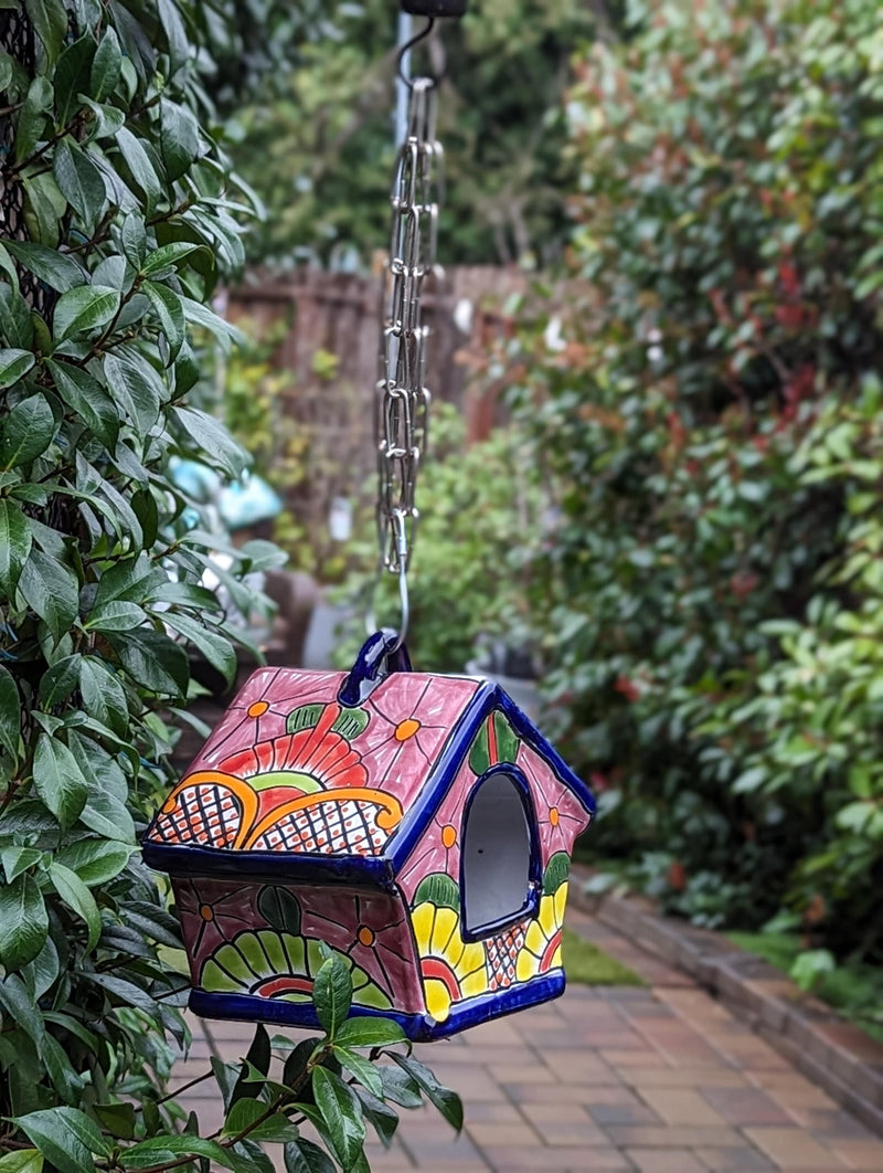 Ceramic Bird Feeder Talavera Pottery, Decorative Outdoor Hanging Feeder Station, Handmade Mexican Pottery to Attract Wild Birds