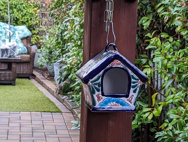 Ceramic Bird Feeder Talavera Pottery, Decorative Outdoor Hanging Feeder Station, Handmade Mexican Pottery to Attract Wild Birds