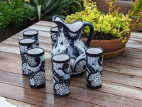 Talavera Ceramic Pitcher & Six Glasses, Handmade Mexican Pottery, Ceramic Water Pitcher Set for the Kitchen or Dining Room or Outdoor Picnic