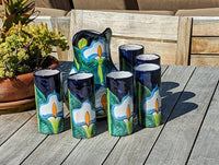 Talavera Ceramic Pitcher & Six Glasses, Handmade Mexican Pottery, Ceramic Water Pitcher Set for the Kitchen or Dining Room or Outdoor Picnic