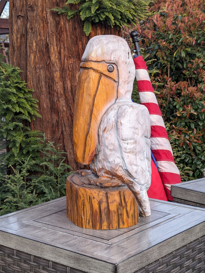 Pre-order | Pelican Garden Decoration is Handmade Outdoor Decor & Yard Art | Housewarming Gift for Porch or Patio Chainsaw Carved