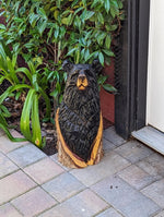 Chainsaw Carved Black Bear Garden Decor & Yard Art to Greet Your Guests with a Handmade Wooden Statue on Your Front Porch 16-20in Tall