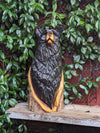 Chainsaw Carved Black Bear Garden Decor & Yard Art to Greet Your Guests with a Handmade Wooden Statue on Your Front Porch 16-20in Tall