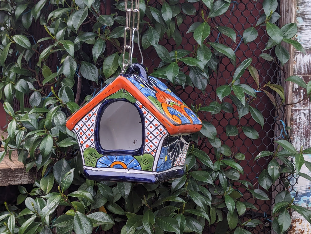 Ceramic Bird Feeder Talavera Pottery, Decorative Outdoor Hanging Feeder Station, Handmade Mexican Pottery to Attract Wild Birds