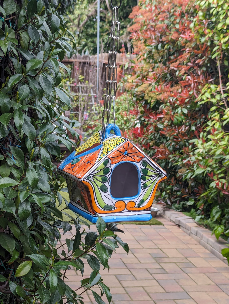 Ceramic Bird Feeder Talavera Pottery, Decorative Outdoor Hanging Feeder Station, Handmade Mexican Pottery to Attract Wild Birds