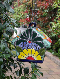 Ceramic Bird Feeder Talavera Pottery, Decorative Outdoor Hanging Feeder Station, Handmade Mexican Pottery to Attract Wild Birds