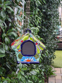 Ceramic Bird Feeder Talavera Pottery, Decorative Outdoor Hanging Feeder Station, Handmade Mexican Pottery to Attract Wild Birds