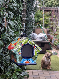 Ceramic Bird Feeder Talavera Pottery, Decorative Outdoor Hanging Feeder Station, Handmade Mexican Pottery to Attract Wild Birds