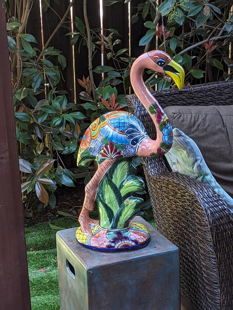 Pink Flamingo Home Decor or Yard Art, Talavera Pottery to use as Home Decor, Porch Decoration or Outdoor Decor