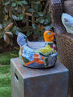 Talavera Chicken Ceramic Planter & Colorful Flower Pot, Handmade Outdoor Yard Decor or Indoor Plant Pot, Colorful Mexican Garden Decor