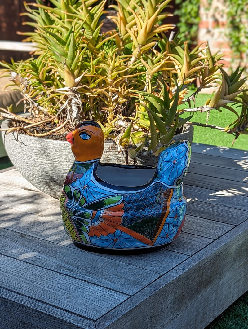 Talavera Chicken Ceramic Planter & Colorful Flower Pot, Handmade Outdoor Yard Decor or Indoor Plant Pot, Colorful Mexican Garden Decor