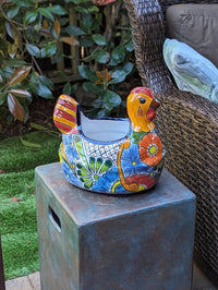 Talavera Chicken Planter & Ceramic Flower Pot, Handmade Outdoor Yard Decor or Indoor Plant Pot, Colorful Mexican Garden Decor
